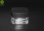 Clear Glass Cosmetic Cream Storage Jars Square Shape With Black Plastic Cap