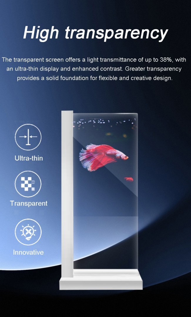 Android Operating System Transparent Oled Display Digital Signage with 8 Array Mic