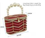 Flat Bucket Shape Pearl Hand Bags Red Fabric Inlaid Diamond OEM ODM