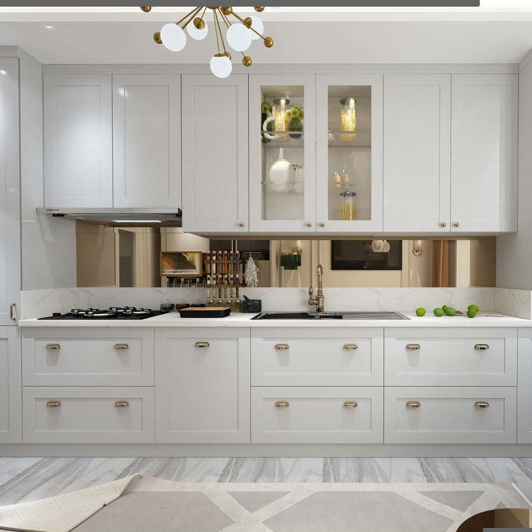 Quartz Stone Countertop Modern Sliding Doors White Modular Kitchen Cabinet Chennai