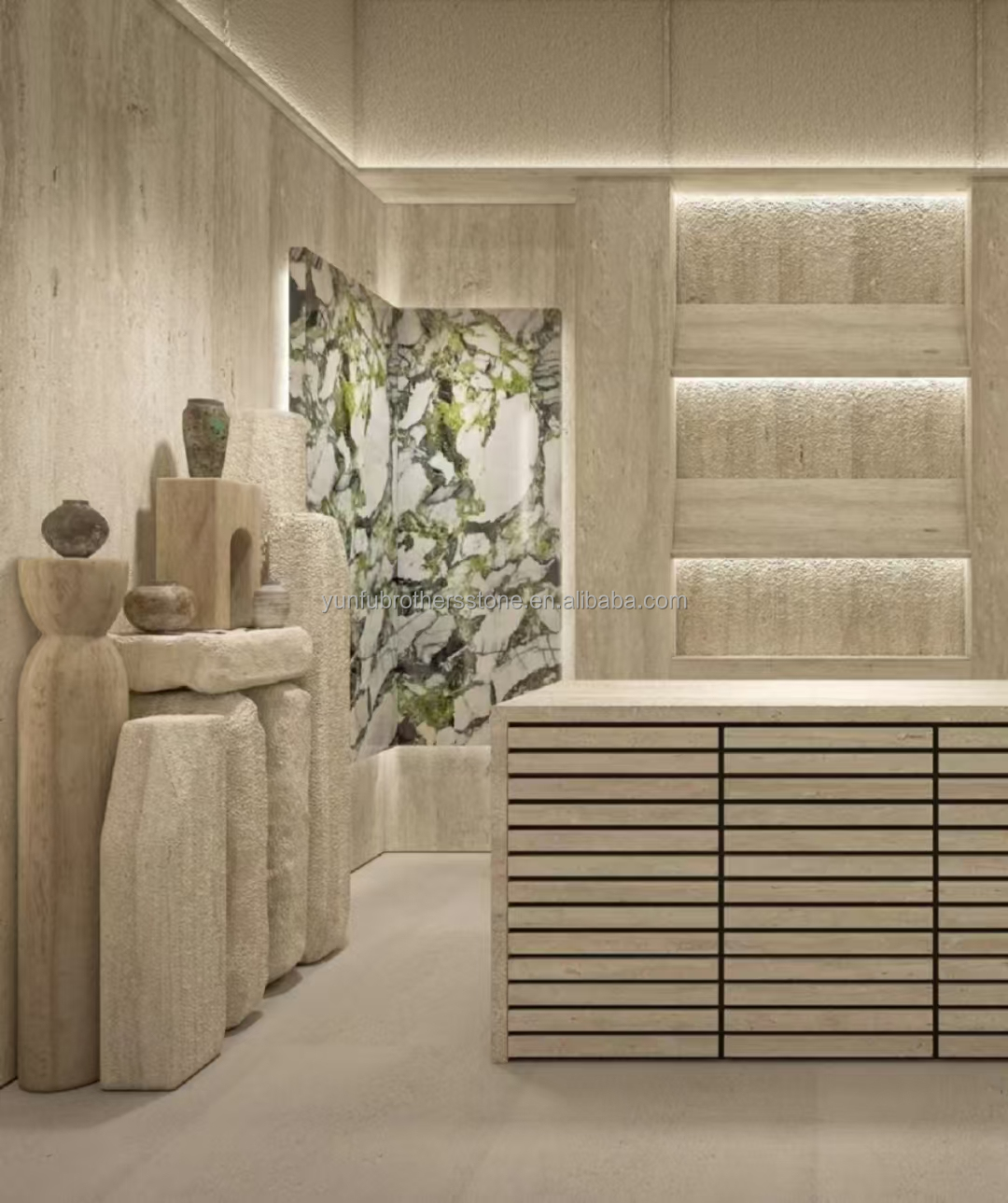 Modern Material Beige Travertine with Good Polished Natural Stone For Wall Cladding Tiles