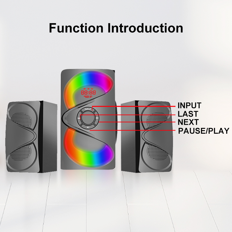 USB/SD/FM/BT/Remote Control Speaker Active Surround Audio Subwoofer with LED Light and Wood Design
