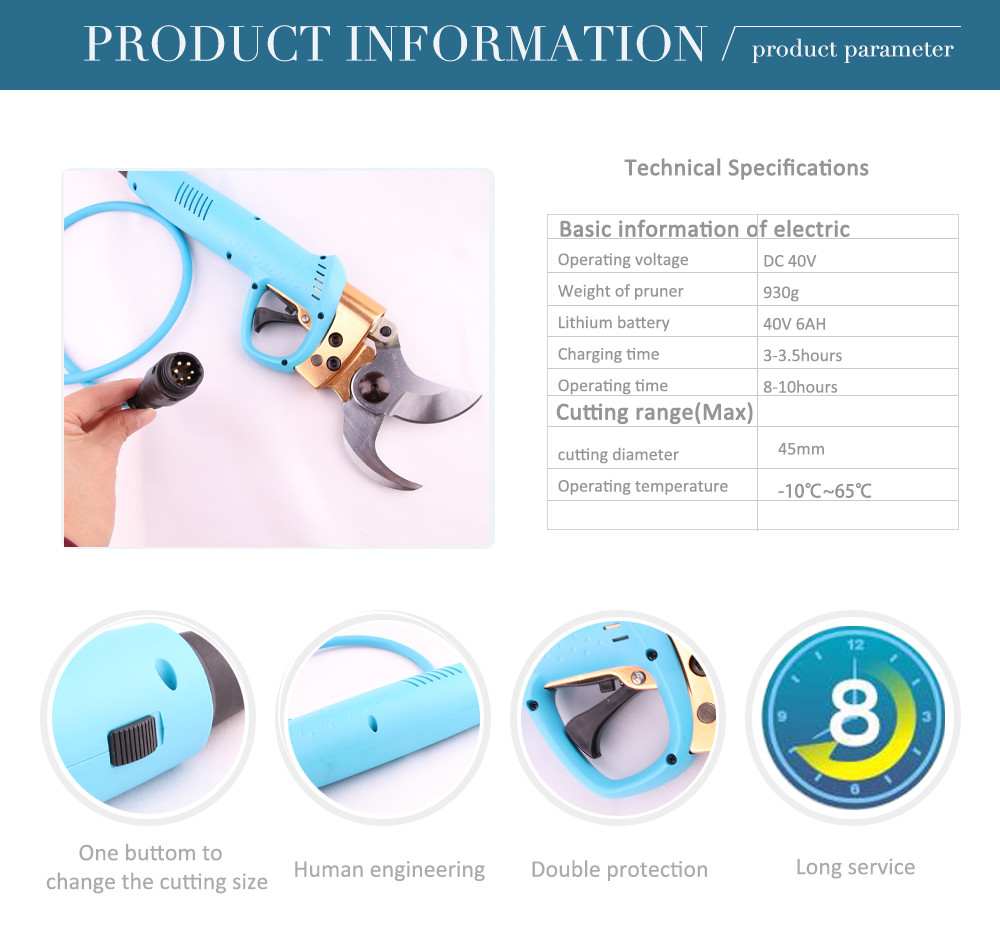 Swansoft 45mm Electric Pruning Shear Tijeras electricas para poda Battery Powered Pruners