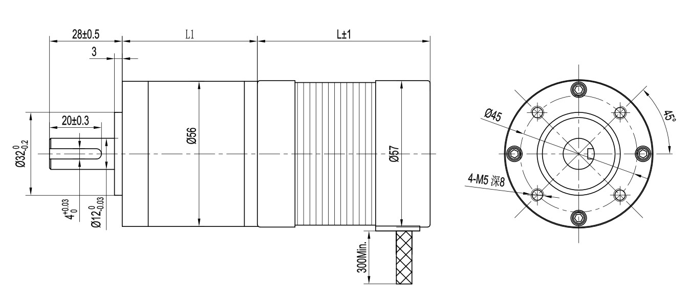 125W 57mm Round Brushless DC Gear Motor CE ISO RoHS