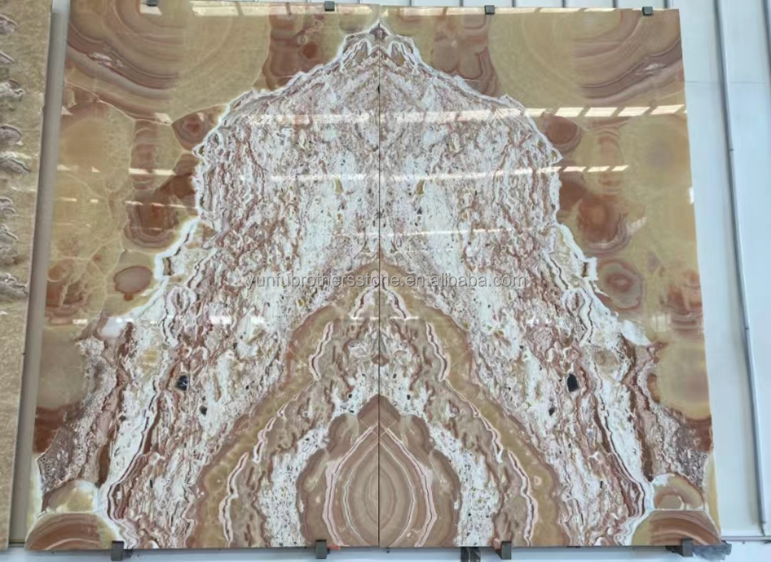 Modern Design Polished Marble Bookmatch Tile Custom Backlit Red Dragon Jade Onyx Wall
