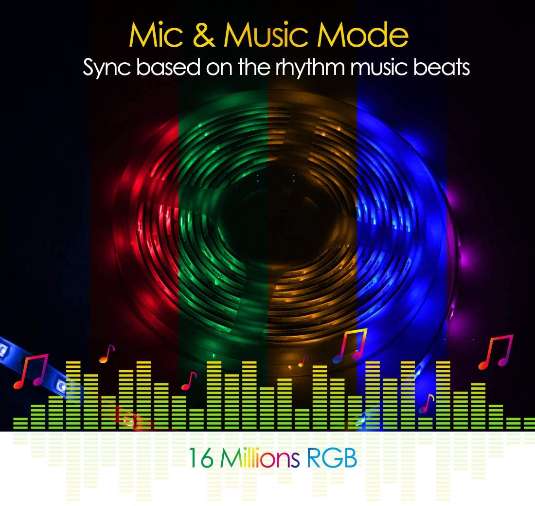 180LEDS 10M RGB 5050 Led Strip Light with TUYA WIFI Control 24Key IR Remote and Music Sync PCB Width 10mm