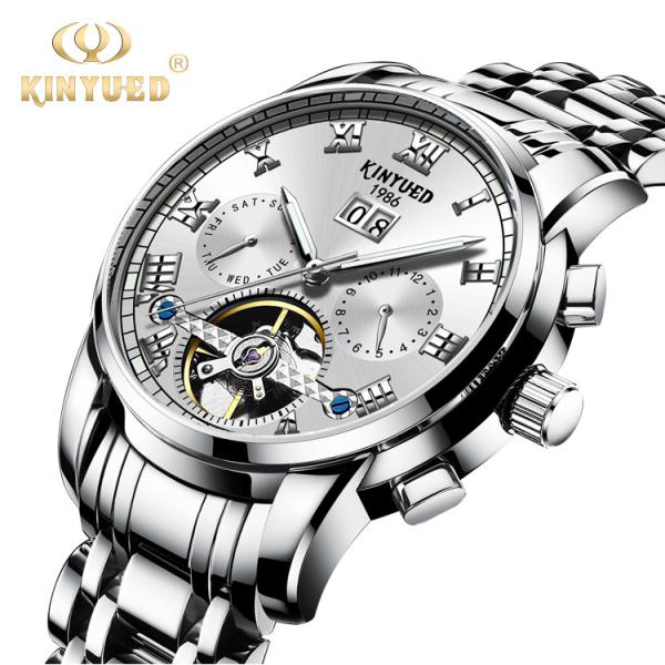 KINYUED stainless steel tourbillion watch mechanical luminous watch men