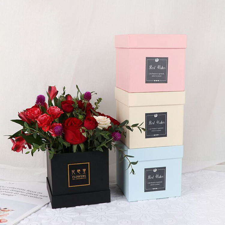 Custom Luxury Valentines Gift Real Preserved Rose Decorative Flower In Round and square flower Box with ribbon
