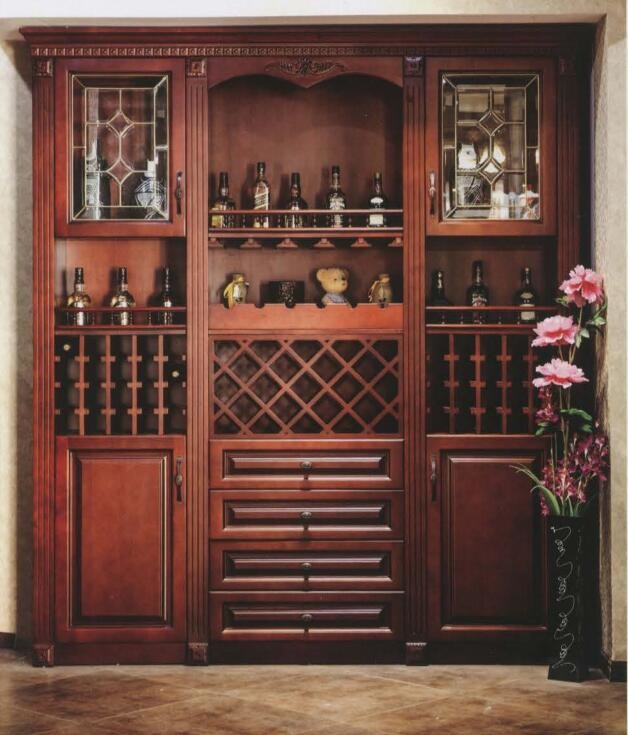UV Surface European Style Living Room Display Cabinet Solid Wood Wine Bar