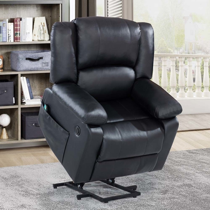Power Lift Recliner Chair with Adjustable Massage Function & Heating System, Black Faux Leatherette