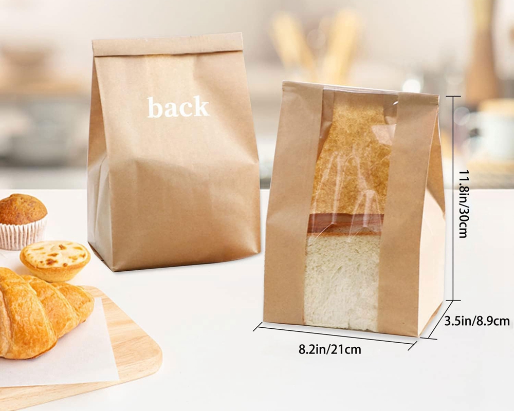 Large Grease-Proof Bread Snack Kraft Paper Bag with Front Window Eco Friendly Packaging