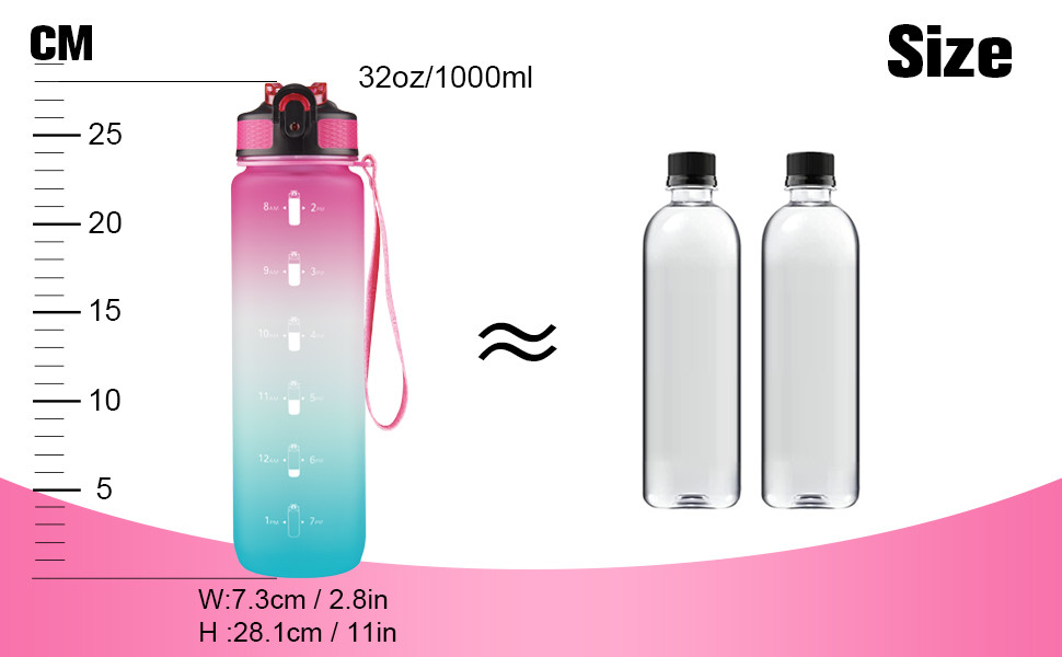 Leak Proof Tritan Water Bottle 32 Oz Water Bottle With Time Marker BPA Free Ensure You Drink Enough Water For Fitness Gym Camping Outdoor Sports