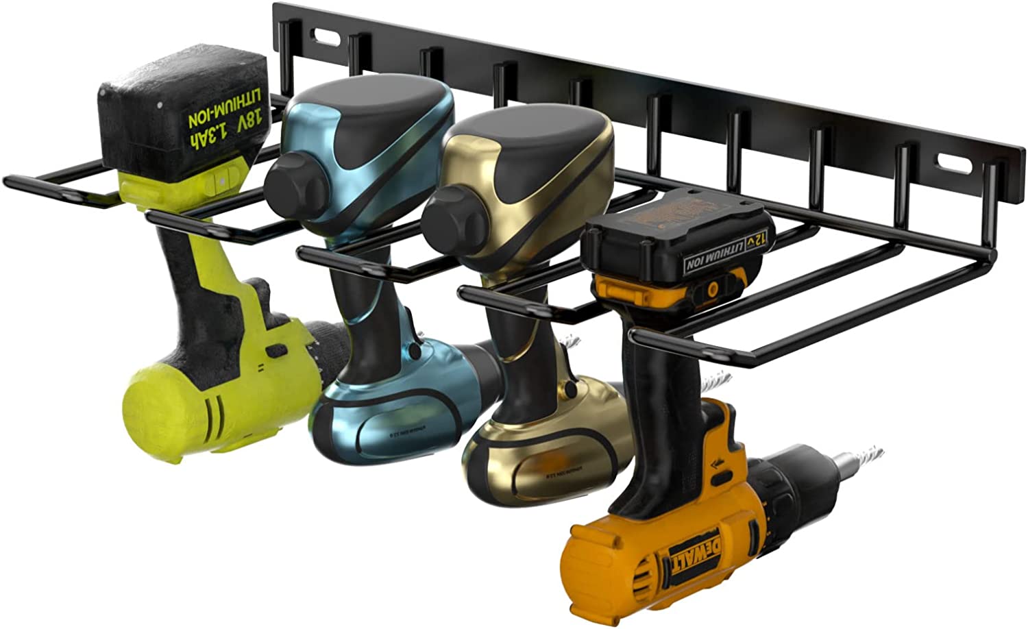5 Drill Holders Wall Mount Metal Shelf Heavy Duty Steel Power Tool Storage for Garage