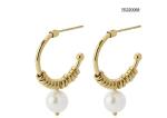 Everyday Wear Pearl Hoop Earrings 25mm Stainless Steel Drop Earrings