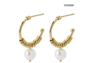 Quality Everyday Wear Pearl Hoop Earrings 25mm Stainless Steel Drop Earrings wholesale