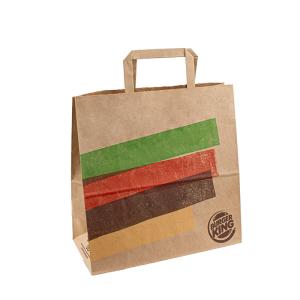 Quality Custom Flat Handles Kraft Paper Bag Brown Takeaway Fast Food For Restaurant Packaging wholesale