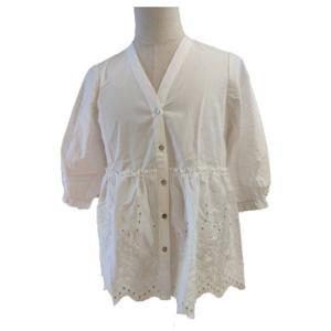 Quality Casual Ladies 100% Algodon V Neck Embroidery Shirt wholesale
