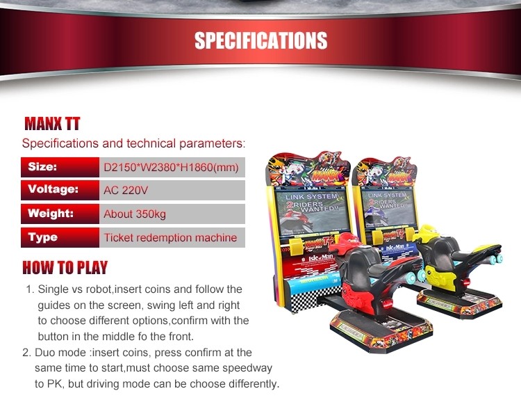 Indoor 42'' Lcd TT Racing Motor Arcade Game Machine For Child 5~12 Years Old