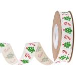 15mm*3y Christmas Gift Ribbon Printed White Cotton Ribbon For Presents
