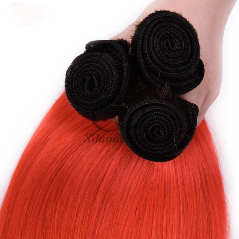 #T1B/Orange Red Straight Remy Human Hair Bundles Sew In Weave Bundles Brazilian Bundle Deals