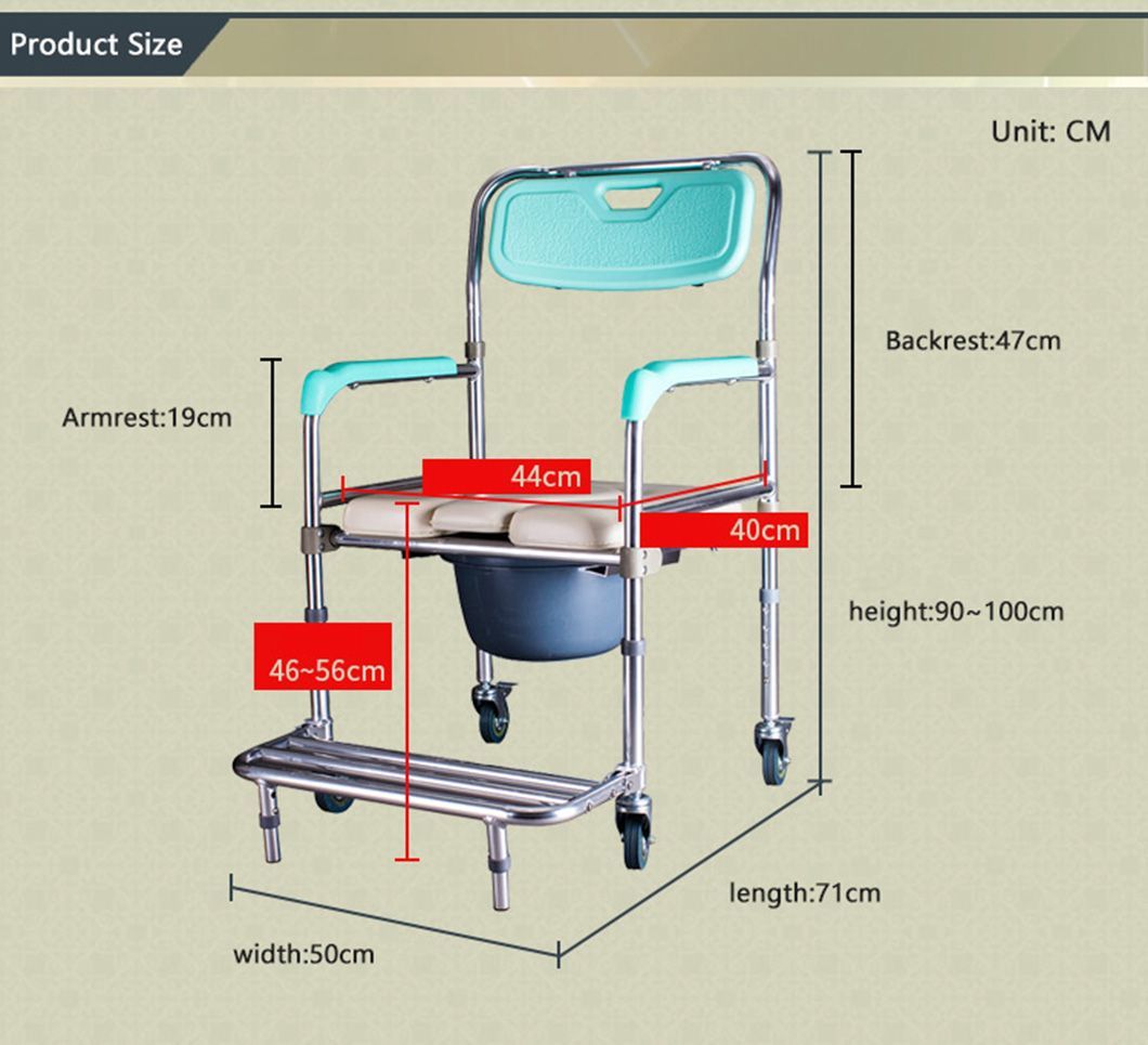 Aluminum Shower Chair Flip up Armrest CE Standard Hospital Adjustable Luxury Commode Chair for Sale Aluminum Commode Chair