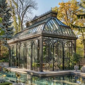 Quality Wrought Iron Gazebo Aluminum Glass Sunroom Pavilion Metal Large Villa Greenhouse Outdoor Popular wholesale