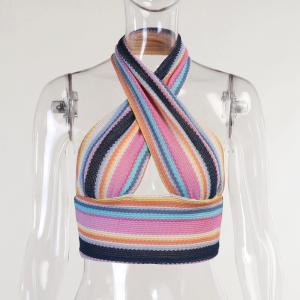 Quality Colored Neck Sleeveless Sexy Slim Knit Cross Blouse Women wholesale