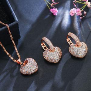 Quality Elegant Leaf Shape Heart-Shaped Party Earrings and Necklace CZ Gold Plated Necklace Wedding Jewelry Set for Bride wholesale