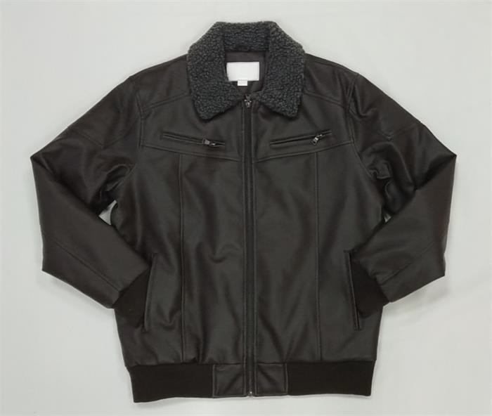 Men'S Cotton Padded Jacket Winter Faux Leather Pu Motorcycle