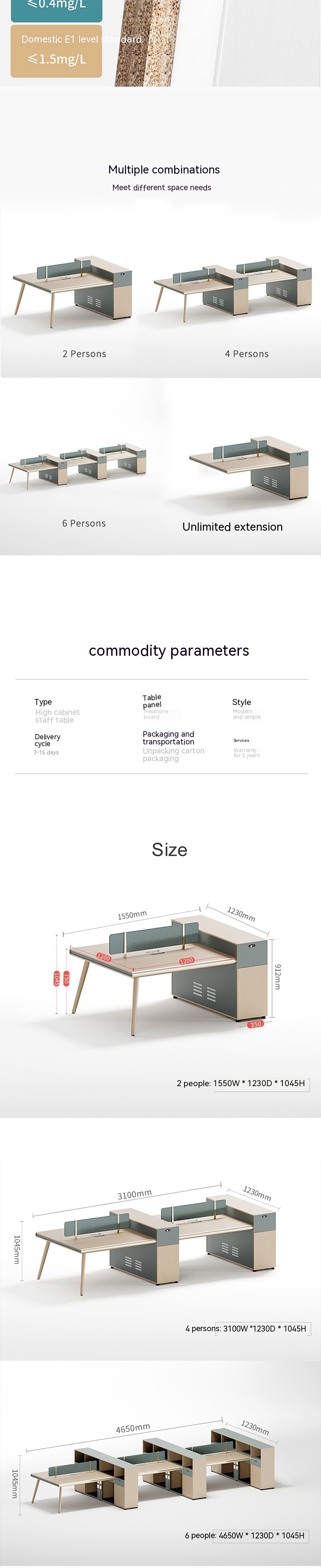 Customizable Staff Desks and Chairs Combination for Four People Office Workstation