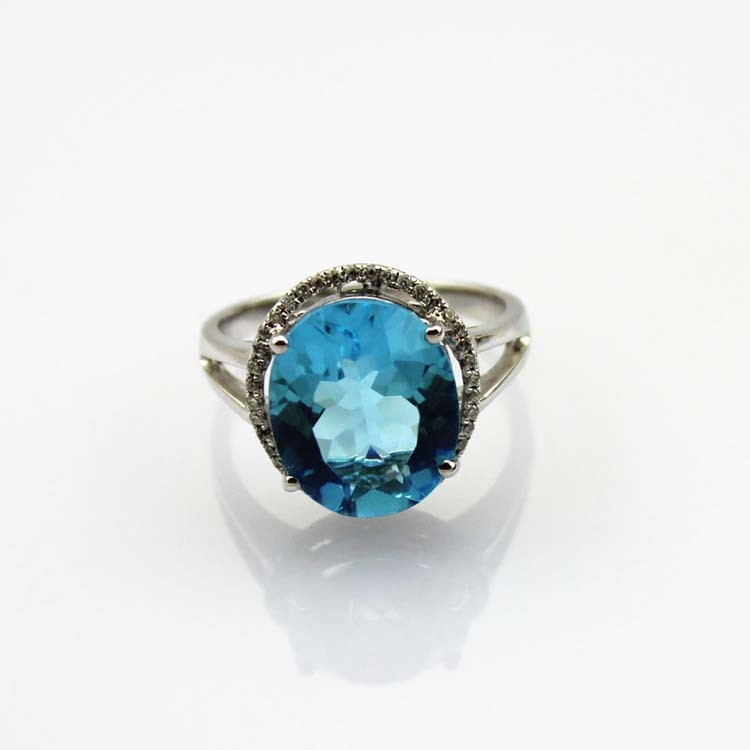 Gemstone Jewelry 925 Silver with 10mmx12mm Oval Blue Cubic Zircon Ring (R230)