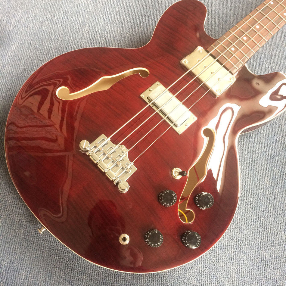 Custom Flamed Maple Top Dot Inlay Chrome Hardware 4 String Jazz Bass