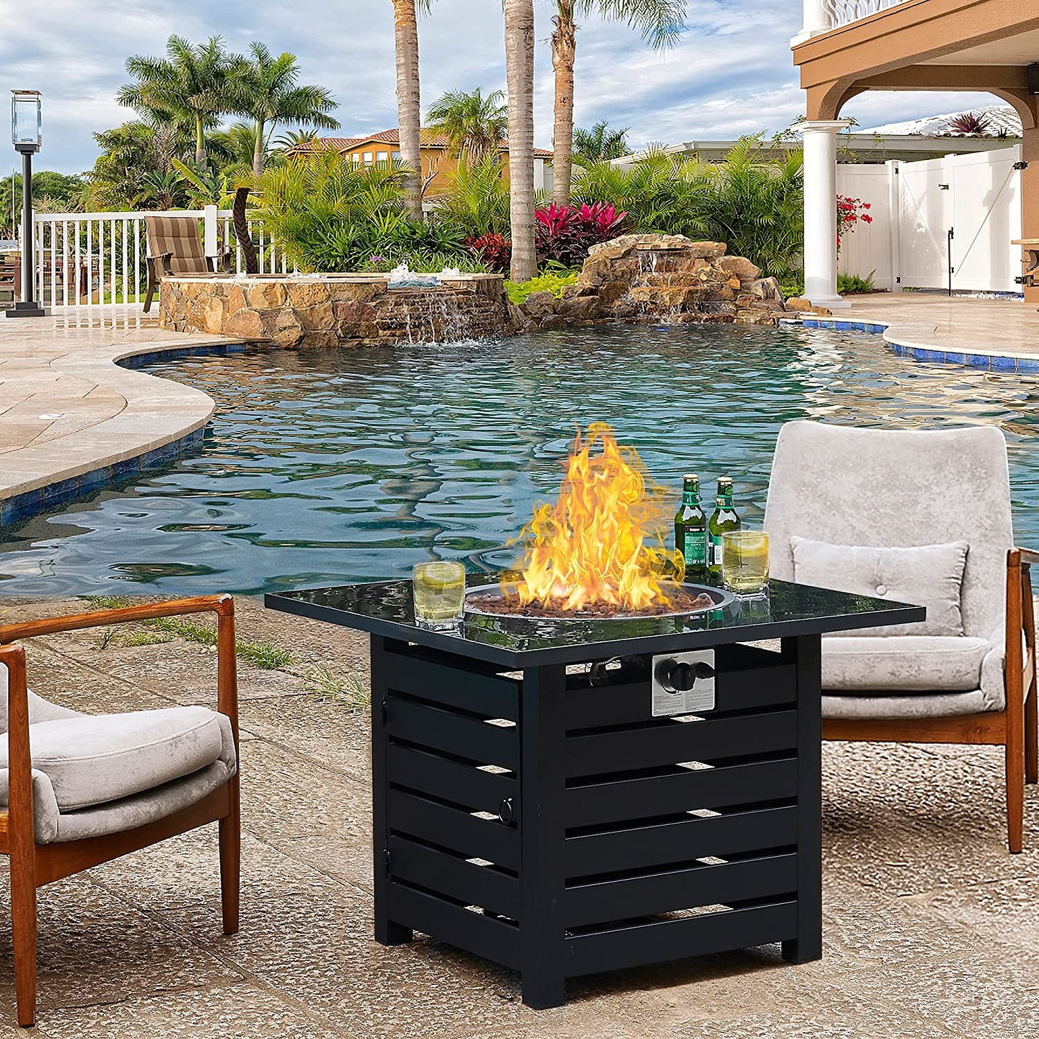 32 Inch Square 50000 BTU Gas Square Fire Pit Self-Ignition Propane Gas Brazier