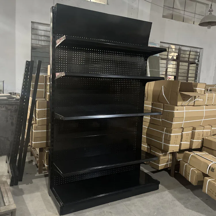 Factory Customized Size Thickness Color black store shelves shelving display gondola rack retail display racks