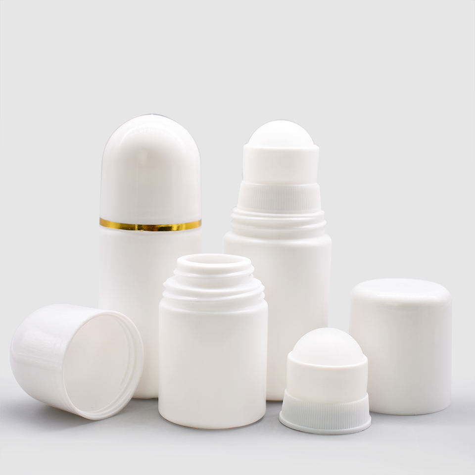 E-commerce ready white Deodorant Essential paste Roll On Plastic Bottle with Pink Overcaps
