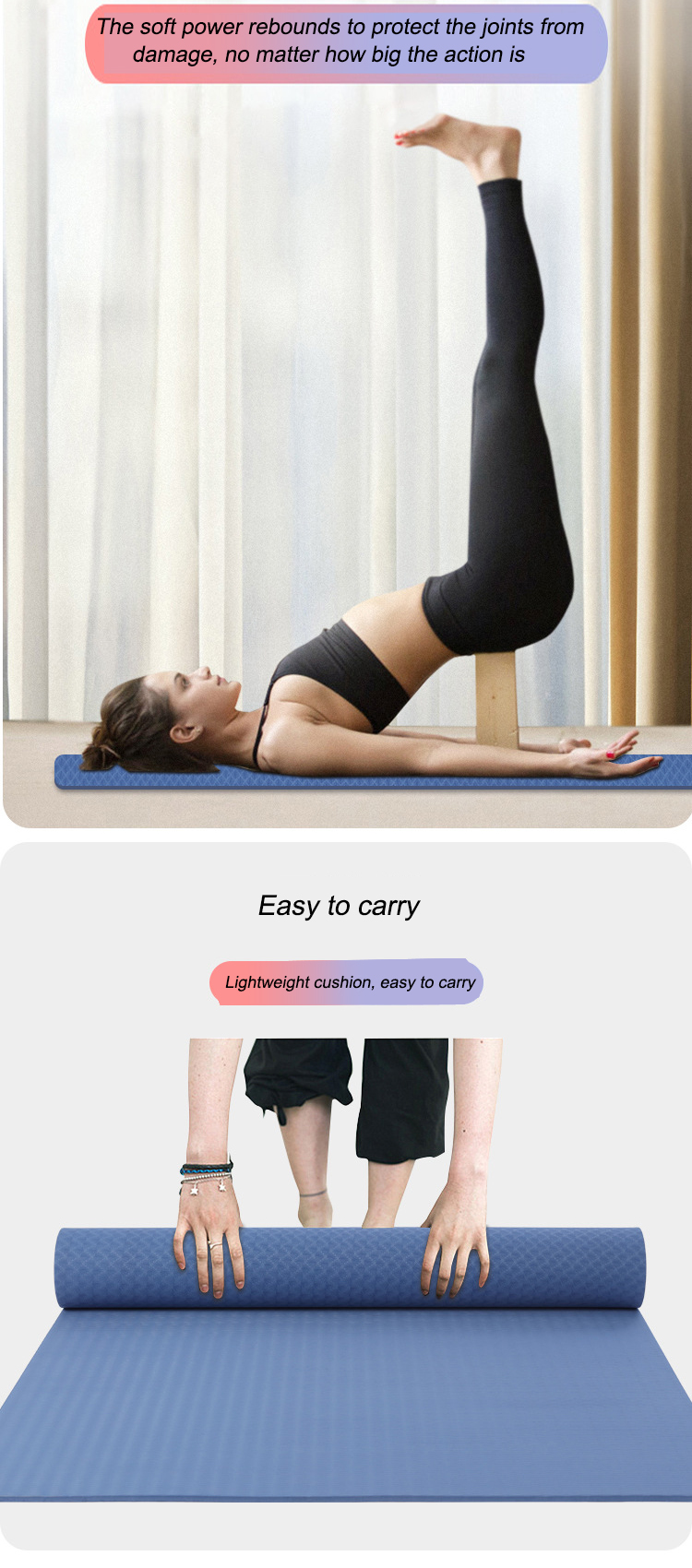 183x61cm ZH Tear Resistant Workout Yoga Mat 6mm Thickness Rollable Private Label