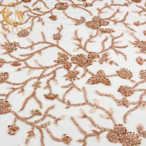 Quality Water Soluble Golden Lace Fabric Beaded Polyester Bridal Dress Lace Fabric wholesale