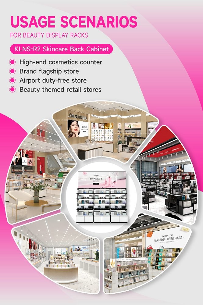 KLNS-R2 Translucent Panels Skincare Display Cabinet with Black Aluminum Slots