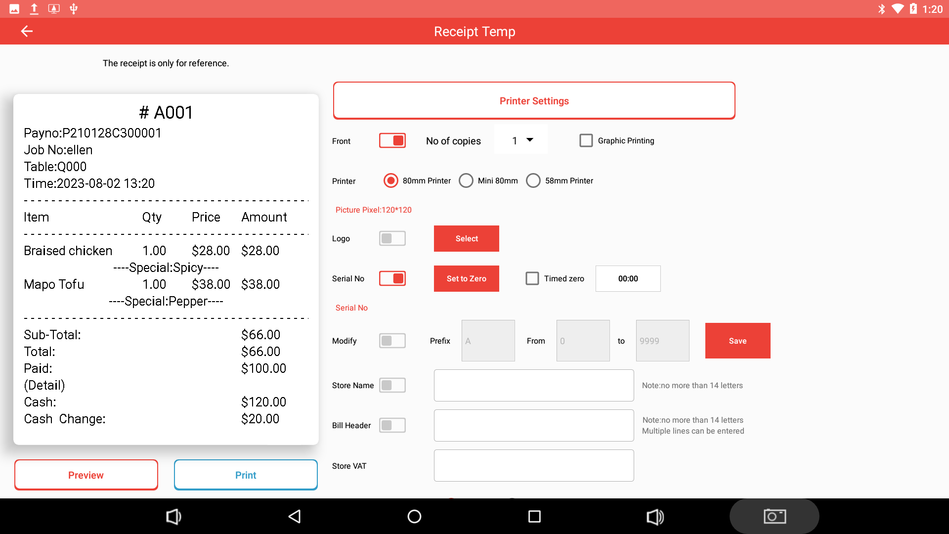 Android/Win Support POS Retail Software for Convenient Restaurant Store Management
