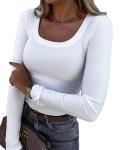 Intimate Stretch Leggings Solid Color Square Collar Top Women′s T-Shirt
