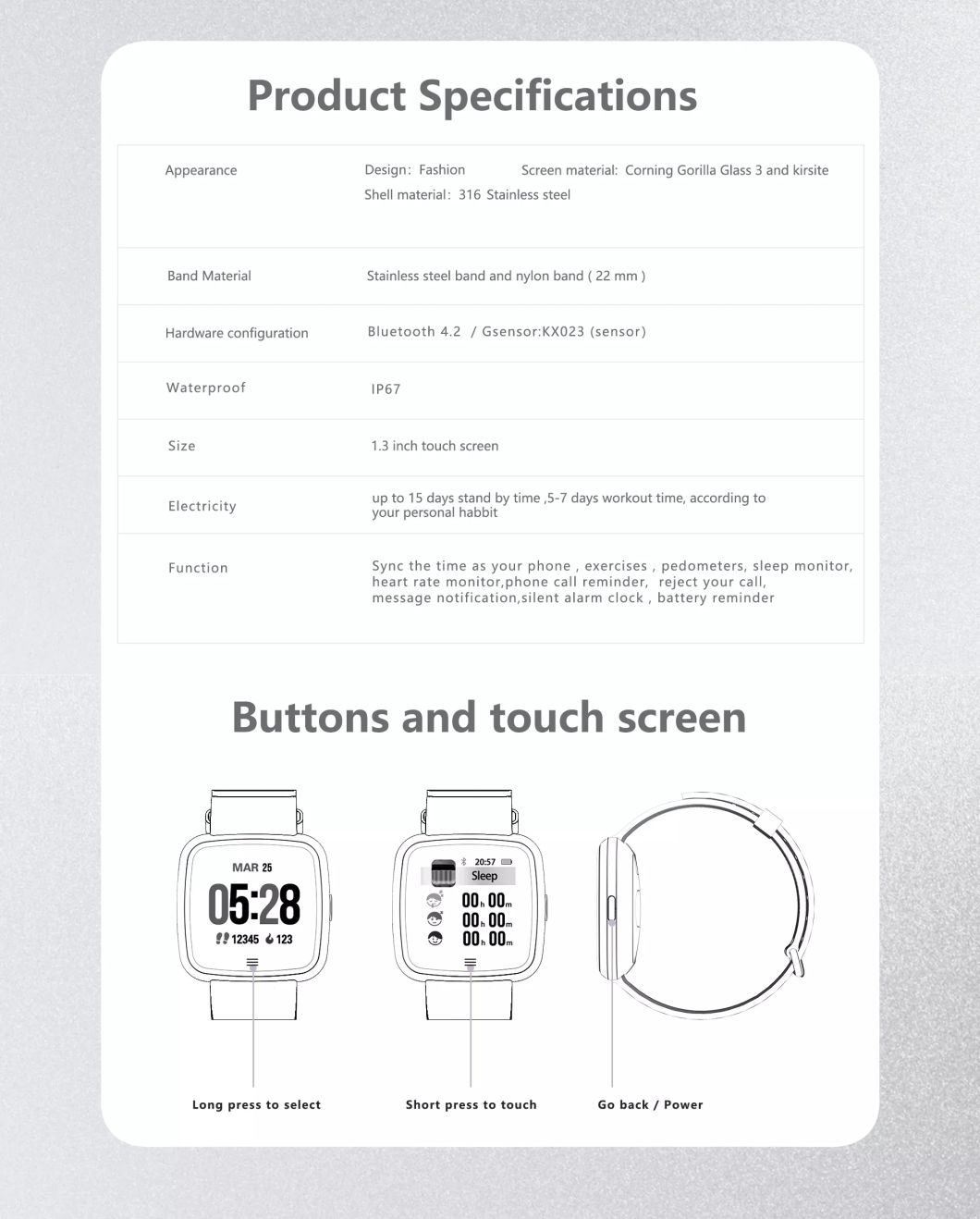 Dt No. 1 G12 Smart Watch 1.3 Inch IPS Screen with Touch Support Stainless Smartwatch Heart Rate Phone Call Reminder
