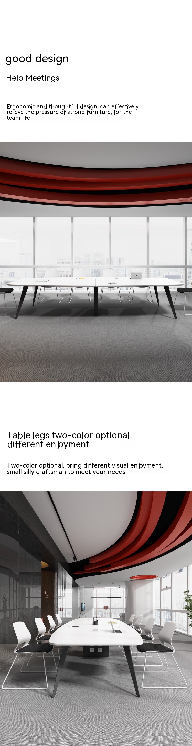 Simple Modern Oval Conference Table and Chair Combination for White Negotiation Space