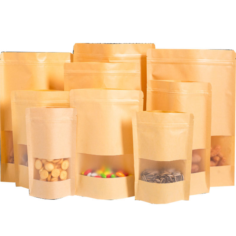 Zipper Top Kraft Paper Food Packaging Bag with Self-supporting Design and PE Material