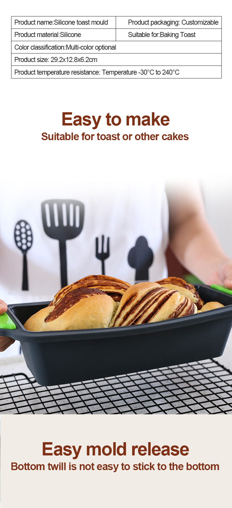 Non Stick Rectangle Loaf Toast Silicone Bread Pan