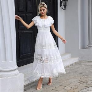 Quality High Neck Ladies Lace Dresses Balloon Long Sleeve Lace Up Dress With Elastic Cuffs wholesale