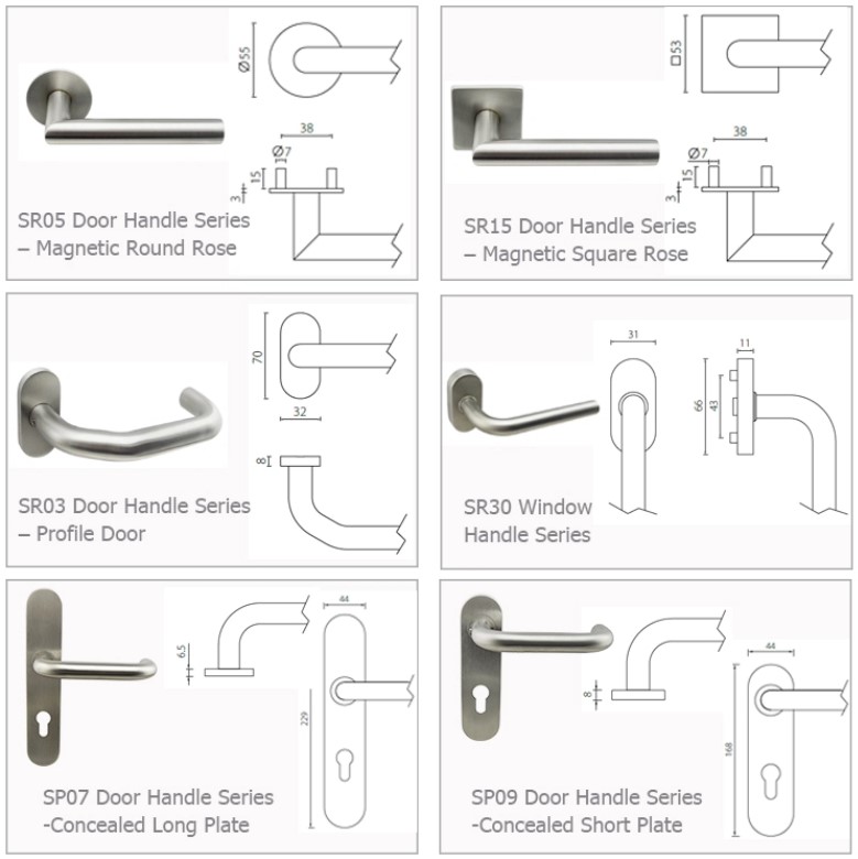 Available roses and plates of Unity EN1906 Grade 4 tested fire door handle lever