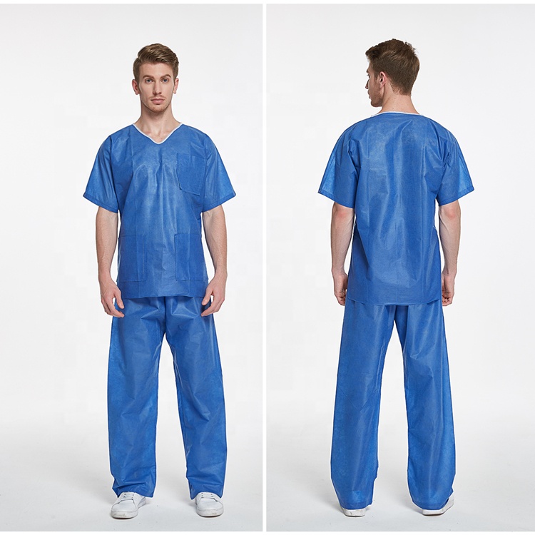 V Collar Short Sleeve Disposable Scrub Suit Unisex Hospital Scrub Suit