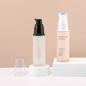 Quality 30ml Frosted Glass Liquid Foundation Bottles With Pump Round Shape wholesale