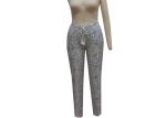 Cashew Print Ladies Casual Pants Plus Size Tall Trousers With Pompom Waist