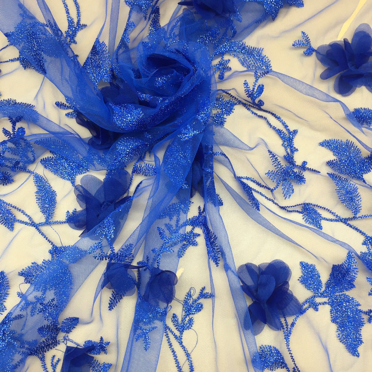 Colorful Polyester 3D flower embroidered Lace fabric for women garments